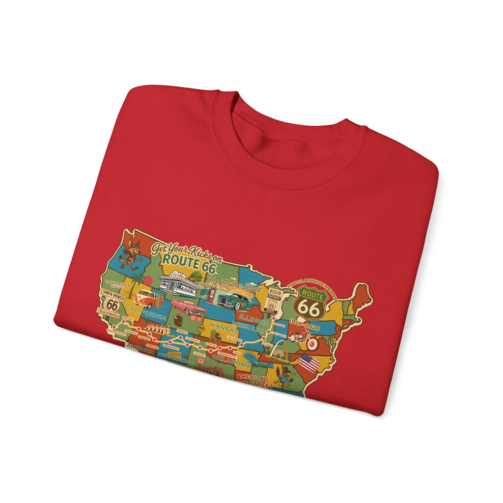 Legends of Route 66 100th Anniversary USA Map Personalized Unisex Fleece Crewneck Sweatshirt