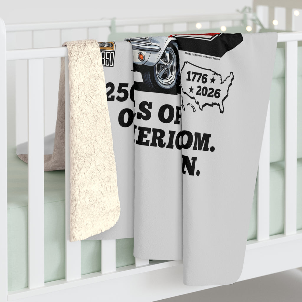 Shelby White GT350 Track Legend "250 Years of Freedom. One American Icon." America 250 Premium Sherpa Blanket – 1776 to 2026