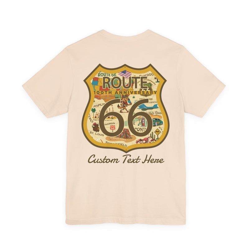 Legends of Route 66 100th Anniversary Landmark Shield Design Cotton Front and Back Printed Personalized Short Sleeve Tee