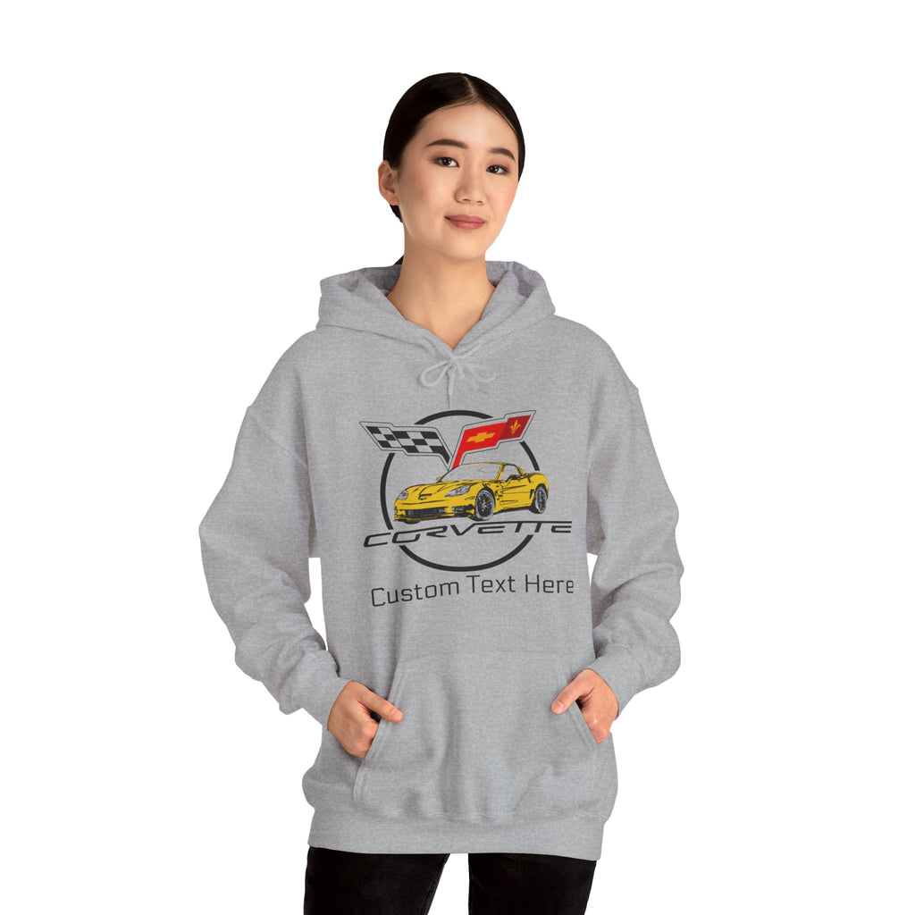 Custom C6 Corvette Hoodie, Personalized Yellow Car Color Cotton Blend Sweatshirt, Unisex Pullover for Car Lovers and Chevrolet Enthusiasts