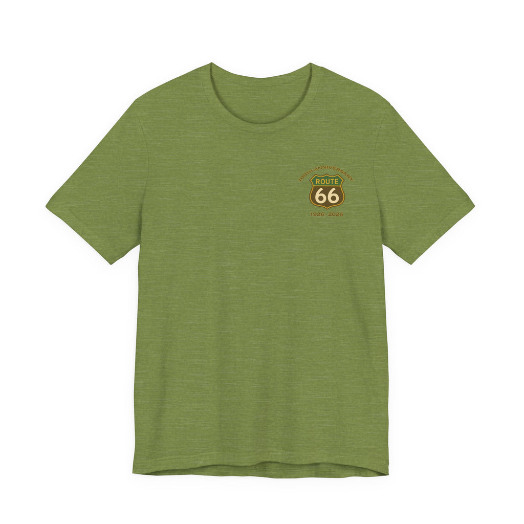 Legends of Route 66 100th Anniversary Landmark Collage Design Cotton Front and Back Printed Short Sleeve Tee