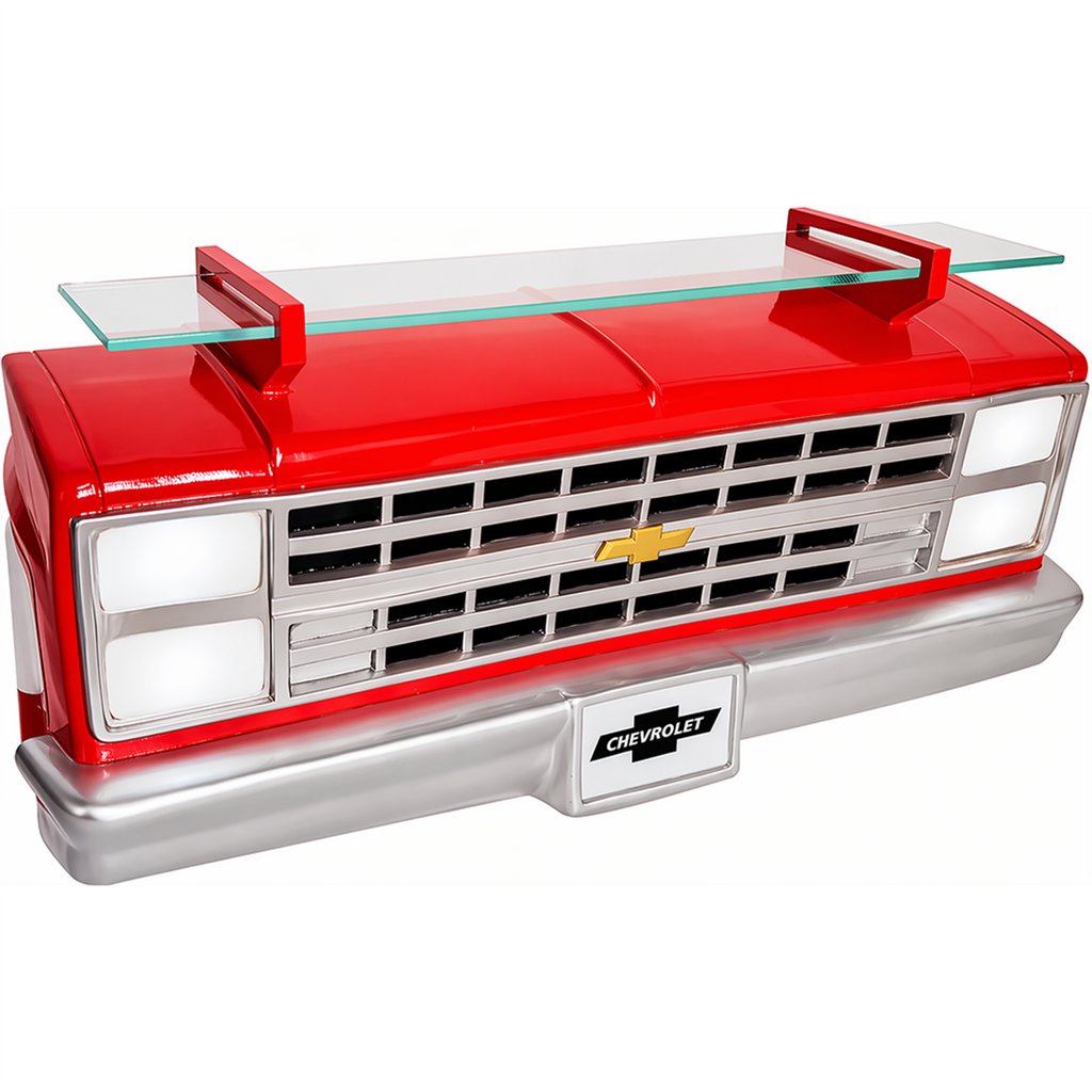 Sunbeltgifts 1985 Chevrolet C10 Truck Wall Shelf, Red, 19.30x5.70x8.10 inches, Tempered Glass, Battery Powered LED Headlights, Car Enthusiast Gift, Classic Truck Decor, Chevy Collector Item