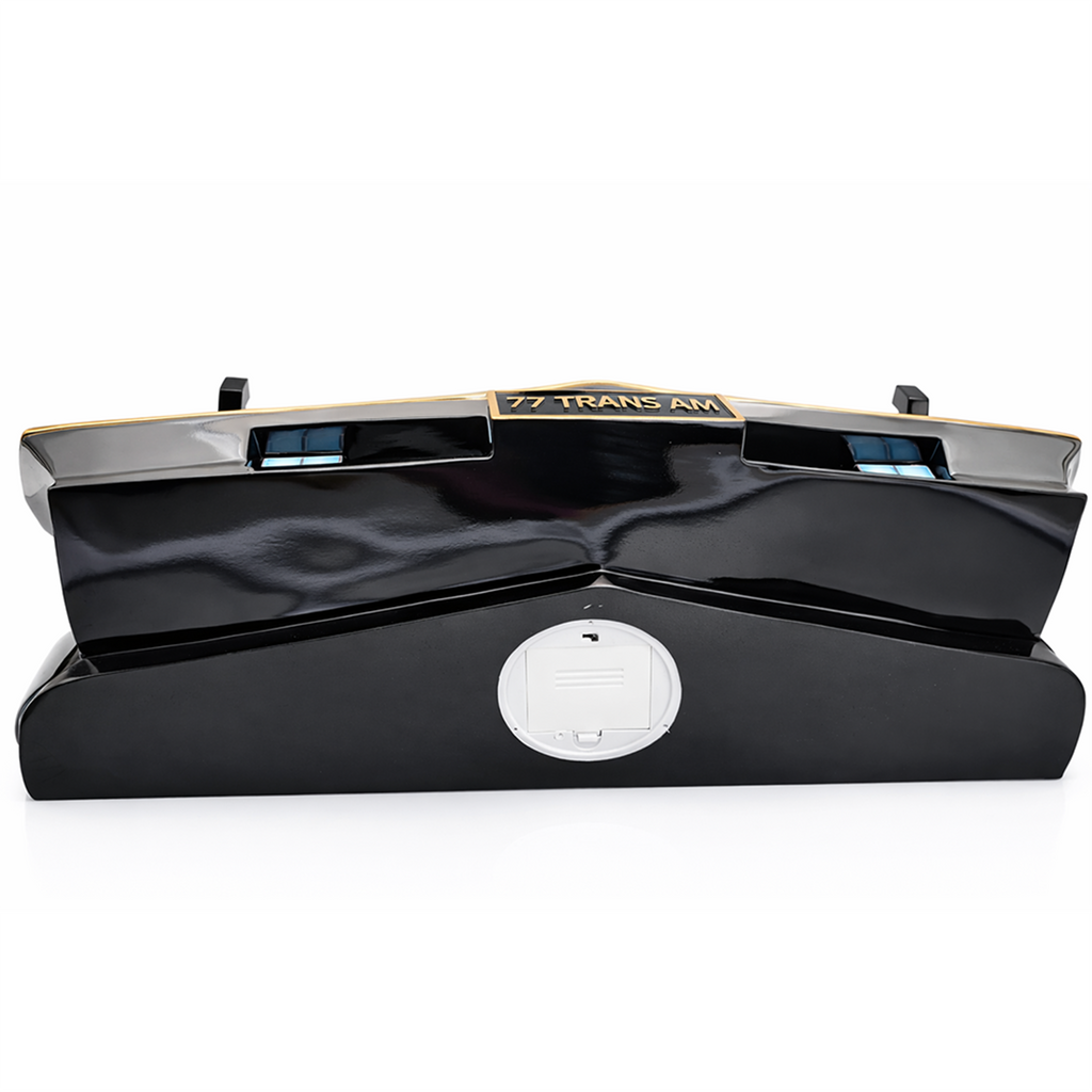 Sunbeltgifts 1977 SE Pontiac Trans AM Wall Floating Shelf, Black and Golds, 19x7.1x7.2 inches, Tempered Glass, Battery Powered LED Headlights, Car Enthusiast Gift, Classic Car Decor, Pontiac Collector