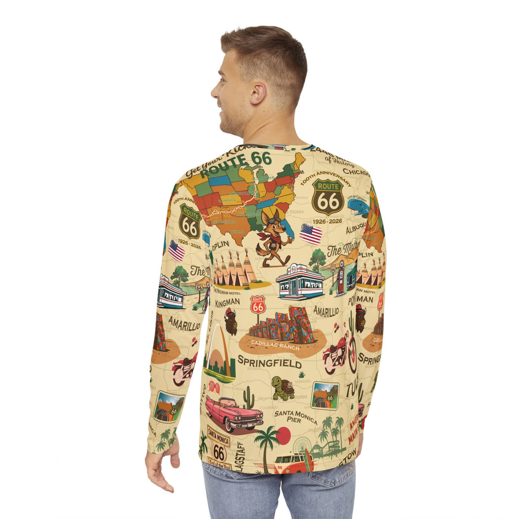 Legends of Route 66 Retro Travel Long Sleeve Tee, Men's Graphic Top, Americana Apparel, Perfect Gift for Road Trip Lovers