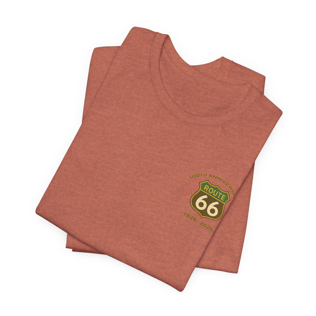 Legends of Route 66 100th Anniversary Landmark Collage Design Cotton Front and Back Printed Short Sleeve Tee
