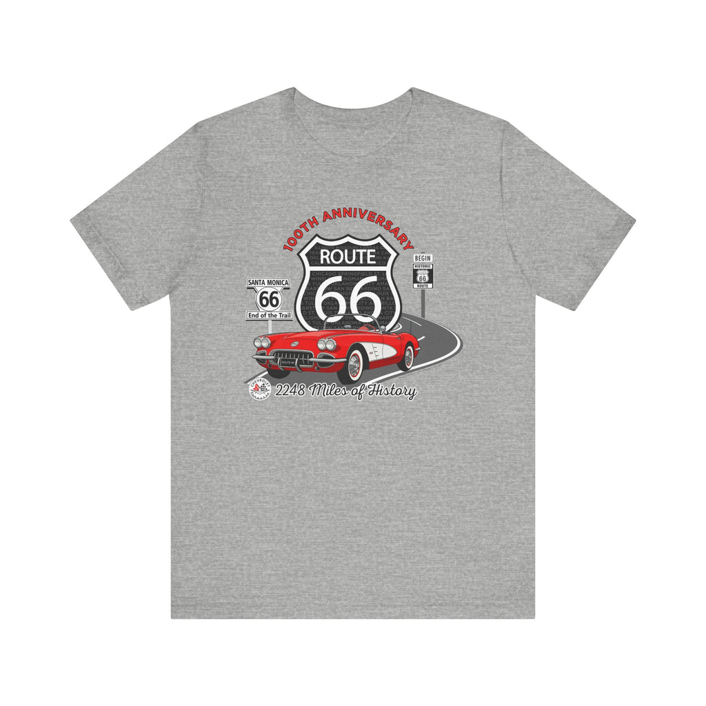 C1 Corvette Route 66 100th Anniversary Short Sleeve Tee – Legends of the Road, Perfect for the Corvette Fan