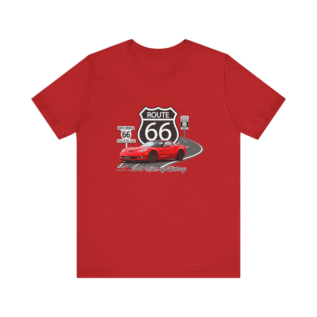 C6 Corvette Route 66 100th Anniversary Short Sleeve Tee – Legends of the Road, Perfect for the Corvette Fan