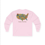 Legends of Route 66 100th Anniversary USA Map Cotton Front and Back Printed Personalized Tee- Long Sleeve