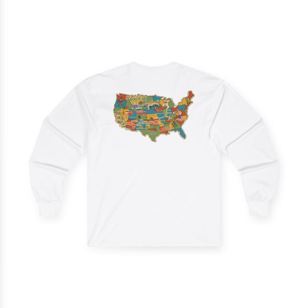 Legends of Route 66 100th Anniversary USA Map Cotton Front and Back Printed Tee - Long Sleeve