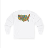 Legends of Route 66 100th Anniversary USA Map Cotton Front and Back Printed Tee - Long Sleeve