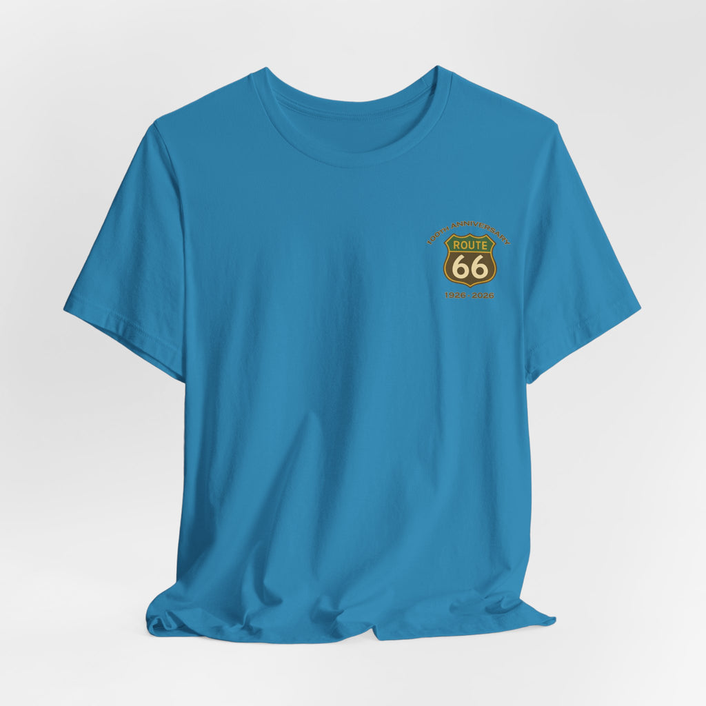 Legends of Route 66 100th Anniversary Landmark Map Design Cotton Front and Back Printed Short Sleeve Tee