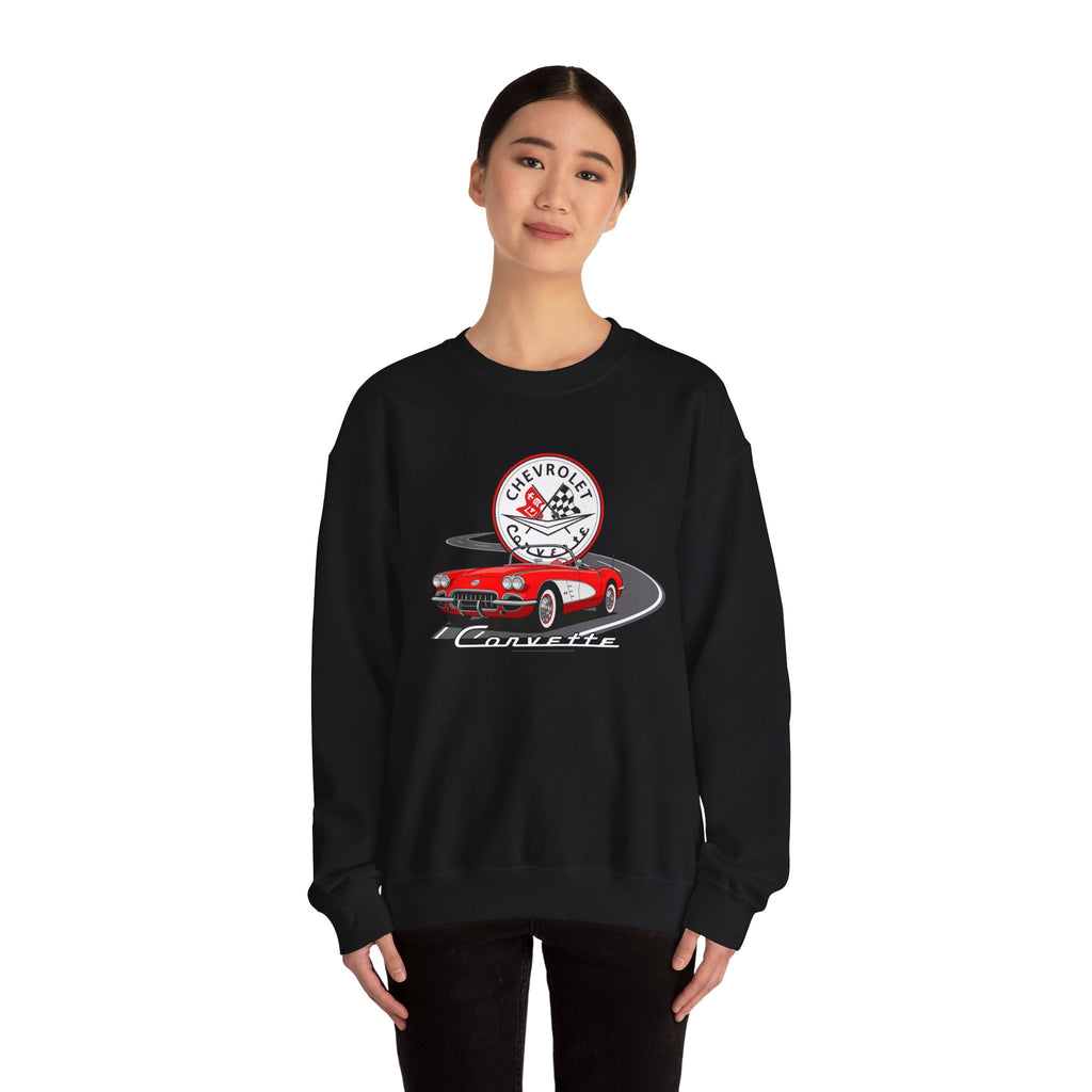 C1 Corvette Emblem & Track Cotton Blend Sweatshirt – Legends of the Road, Perfect for the Corvette Plan