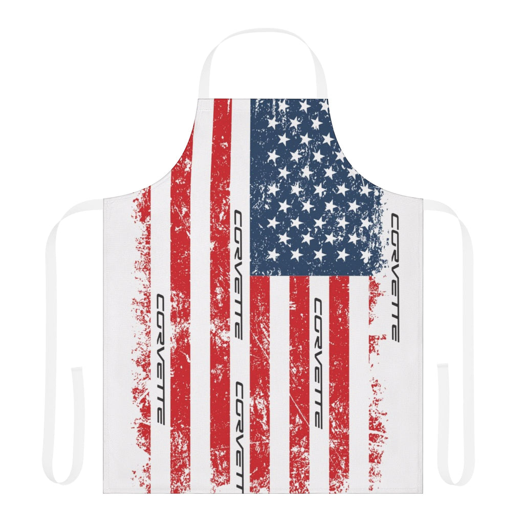 C6 USA Flag Apron, Durable 100% Polyester Canvas Chef's Apron, Black or White Strap Options, Adjustable Tie-Back Closure, One Size Fits All, Perfect for Home Cooks and Professional Chefs, GM Licensed