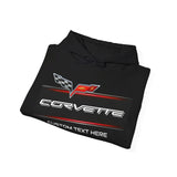 Personalized Corvette C6 Racing Flag Logo Hoodie, Customizable C6 Unisex Fleece, 50/50 Cotton-Poly Blend, Soft & Comfy, Classic Fit, Perfect for Corvette Fans, Men & Women