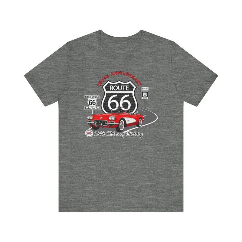 C1 Corvette Route 66 100th Anniversary Short Sleeve Tee – Legends of the Road, Perfect for the Corvette Fan