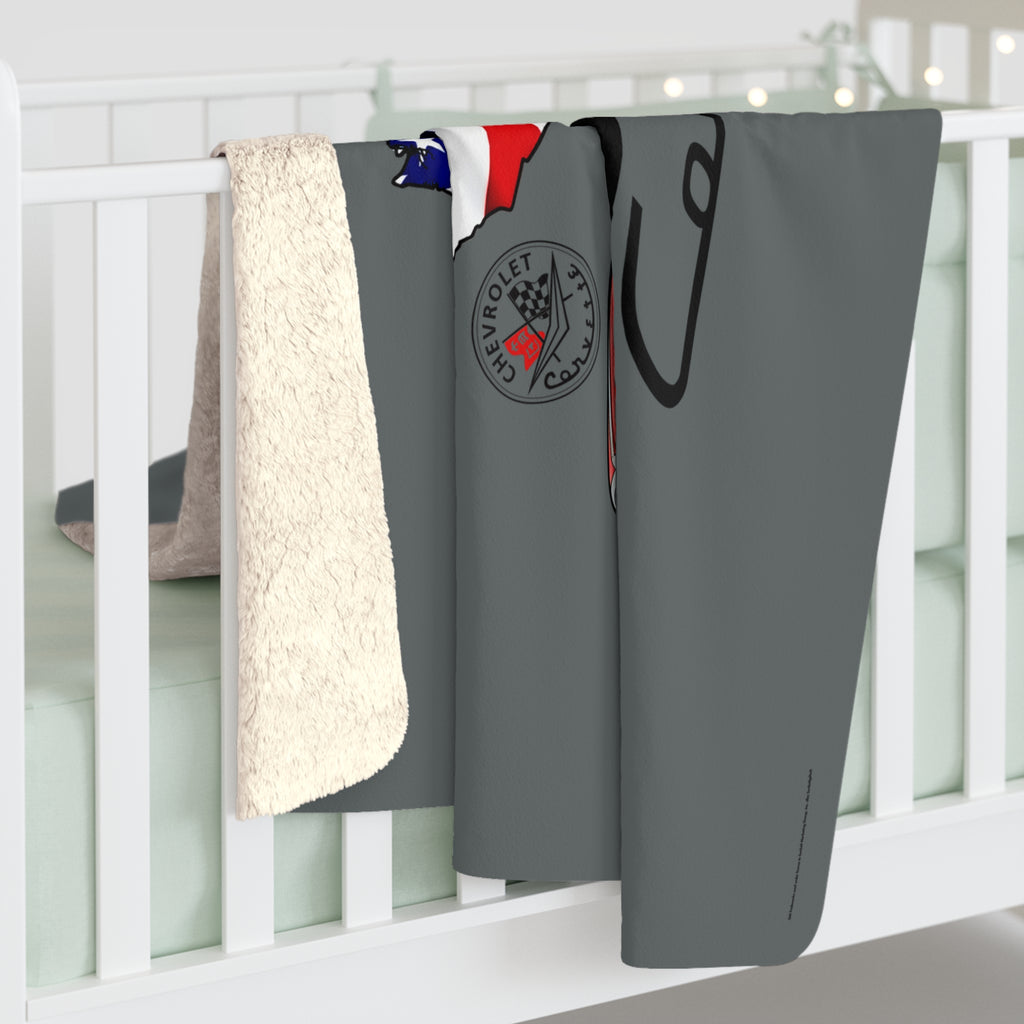 C1 Corvette American Flag 50 x 60 Inch Sherpa Fleece Blanket – Legends of the Road, Perfect for the Corvette Fan