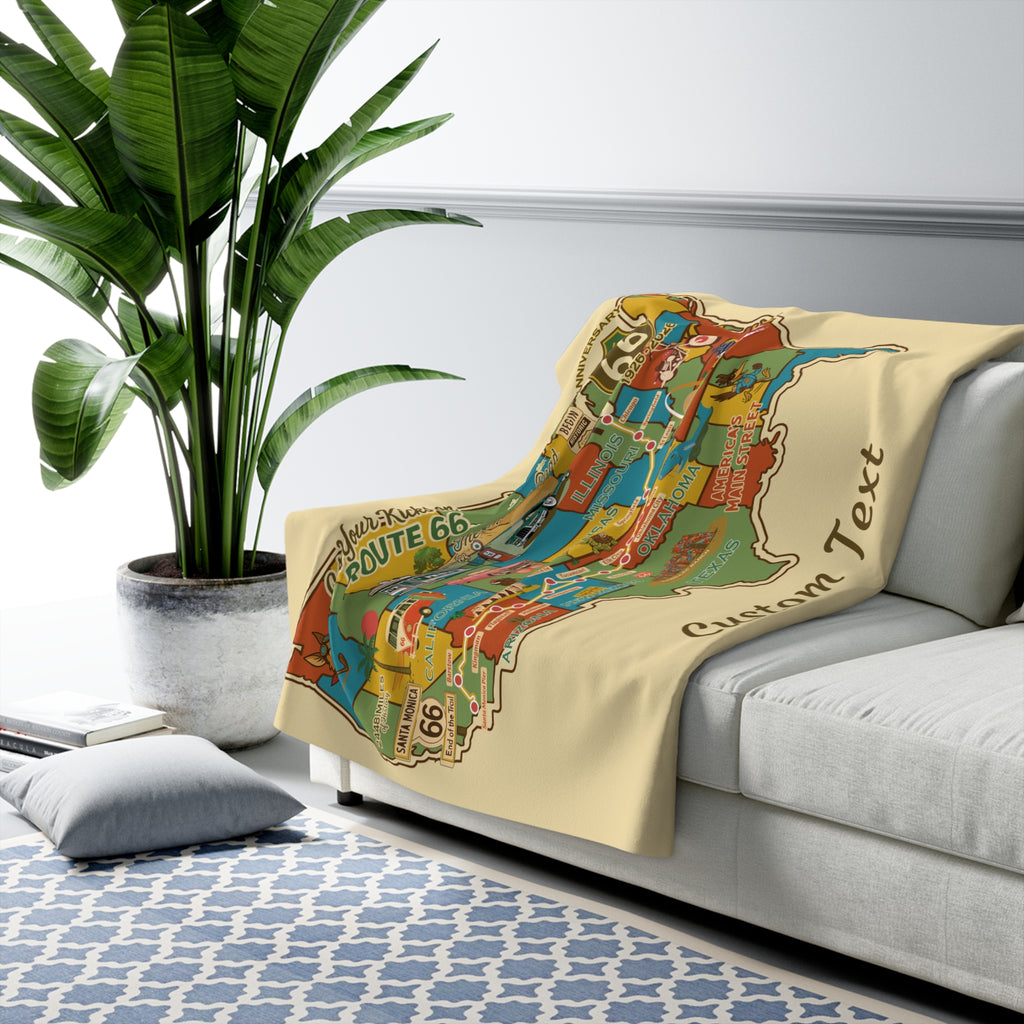 Legends of Route 66 100th Anniversary Personalized Sherpa Blanket – Vintage Map Design | 50" x 60" Cozy Throw