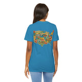 Legends of Route 66 100th Anniversary Landmark Map Design Cotton Front and Back Printed Short Sleeve Tee