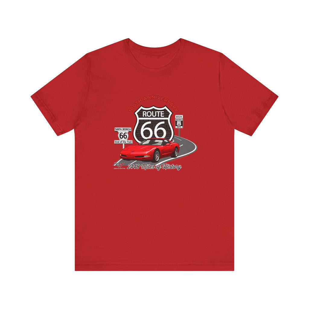 C5 Corvette Route 66 100th Anniversary Short Sleeve Tee – Legends of the Road, Perfect for the Corvette Fan