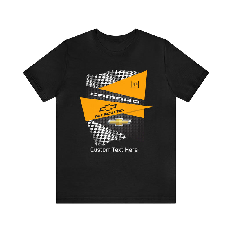 Camaro Yellow Checkered Personalized T-Shirt, Unisex Jersey Short Sleeve Tee for Camaro Fans, Car Lovers, Chevy Enthusiasts