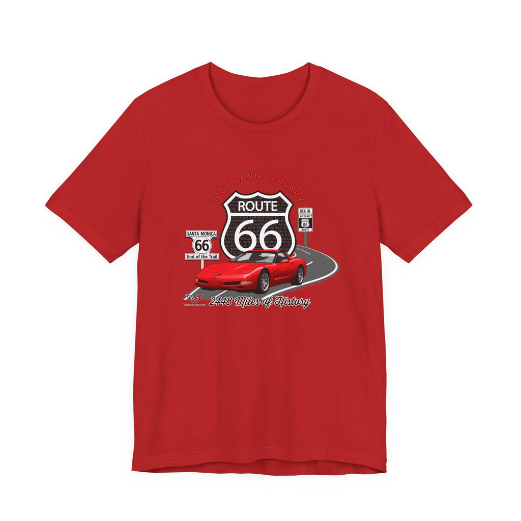 C5 Corvette Route 66 100th Anniversary Short Sleeve Tee – Legends of the Road, Perfect for the Corvette Fan