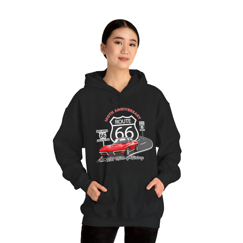 C2 Corvette Route 66 100th Anniversary Hooded Sweatshirt – Legends of the Road, Perfect for the Corvette Fan