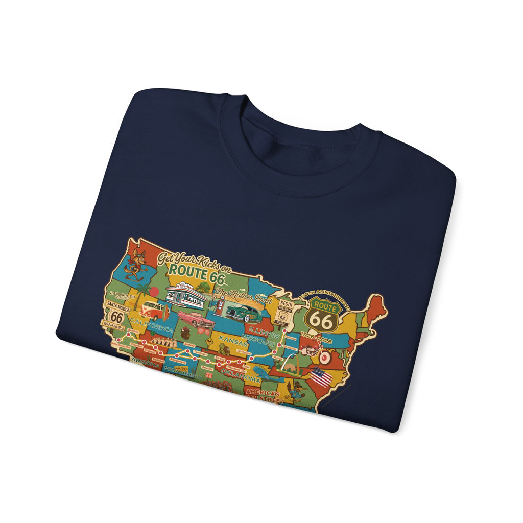 Legends of Route 66 100th Anniversary USA Map Personalized Unisex Fleece Crewneck Sweatshirt
