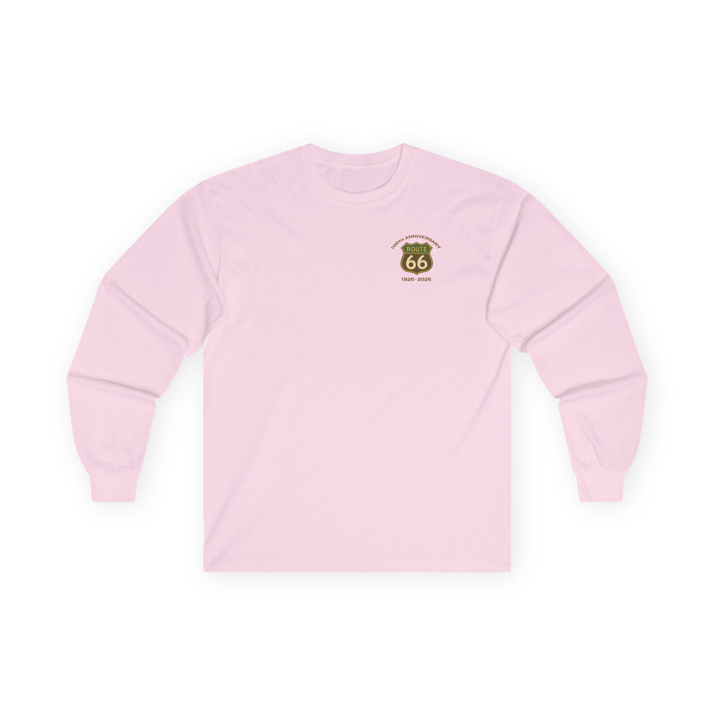 Legends of Route 66 100th Anniversary Landmark Collage Design Cotton Front and Back Printed Tee – Long Sleeve