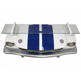Sunbeltgifts 1966 Carroll Shelby GT350 Floating Shelf, White with Blue Stripes, 19.7x5.9x7.9 inches, Tempered Glass, LED Headlights, Automotive Wall Decor, Shelby Lover Gift, Vintage Car Enthusiast