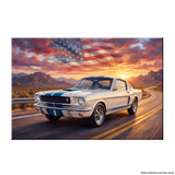 Carroll Shelby White GT350 Sports Coupe Sunset Desert Highway American Flag Canvas Wall Art