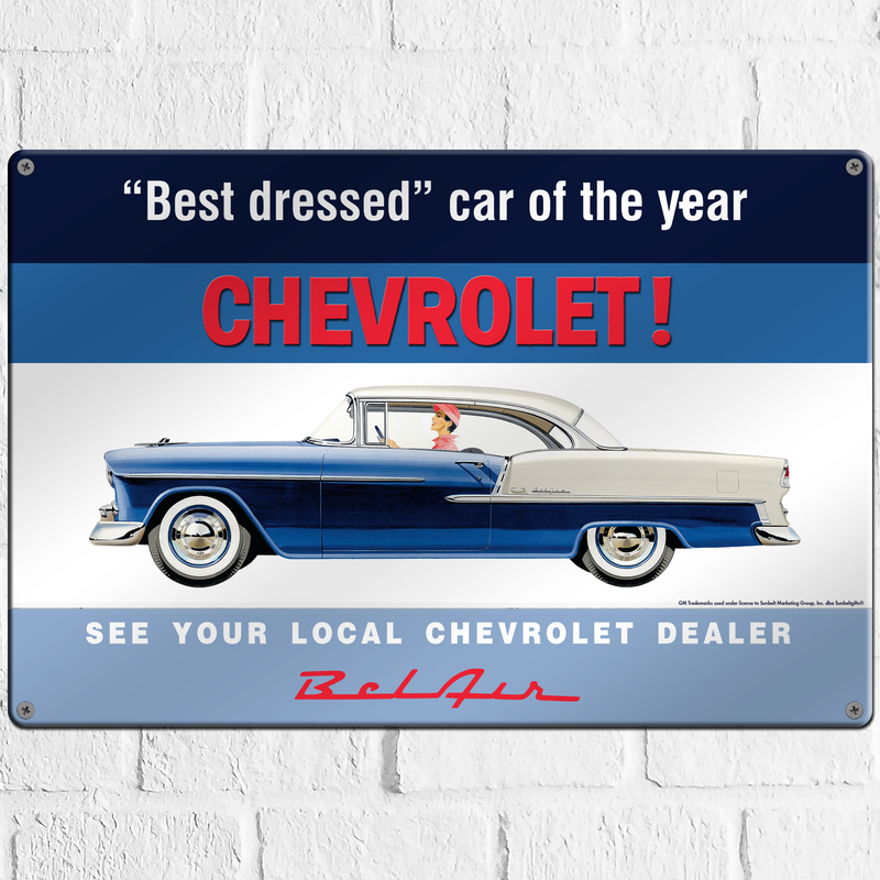 Chevrolet Bel Air  18"x12" Metal Wall Decor – Vintage Muscle Car Premium Aluminum Wall Art, Classic Muscle Car Decor for Garage, Man Cave, Bar, or Home