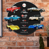 Chevrolet Corvette C1–C6 Round Die-Cut Metal Wall Decor — Made in USA, Available in 2 sizes