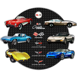 Chevrolet Corvette C1–C6 Round Die-Cut Metal Wall Decor — Made in USA, Available in 2 sizes