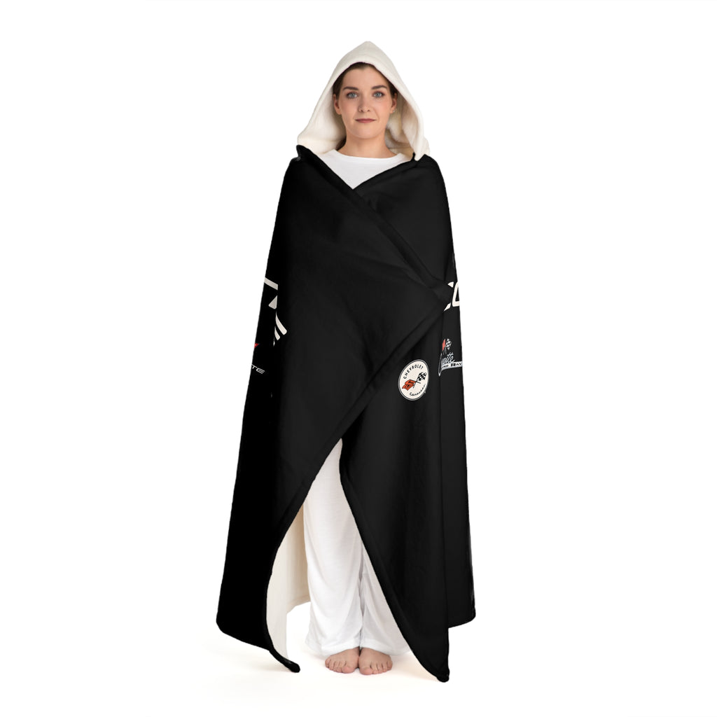 C1-C6 Corvette Collector's Hooded Blanket – Solid Black Background & Sherpa Fleece, Built for the Drive, Styled for the Chill, 2 Sizes