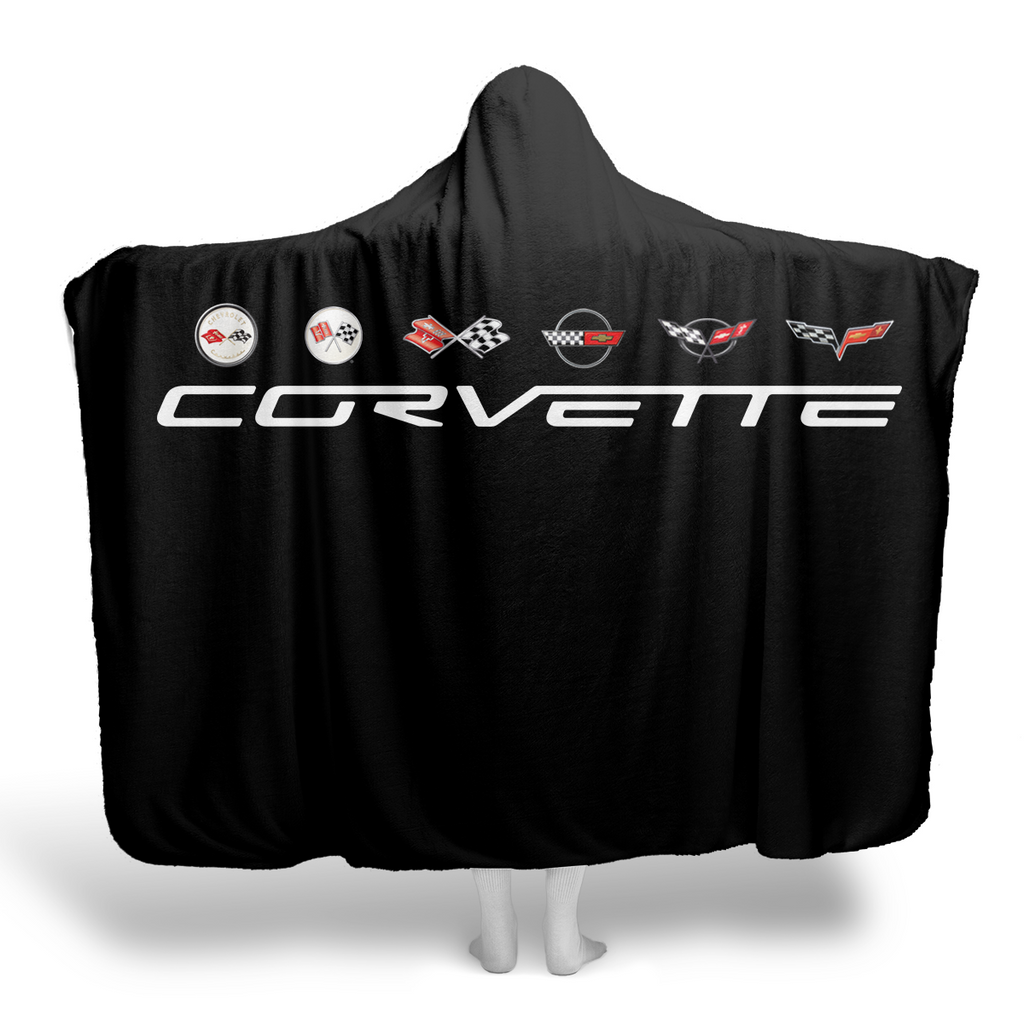 C1-C6 Corvette Collector's Hooded Blanket – Solid Black Background & Sherpa Fleece, Built for the Drive, Styled for the Chill, 2 Sizes