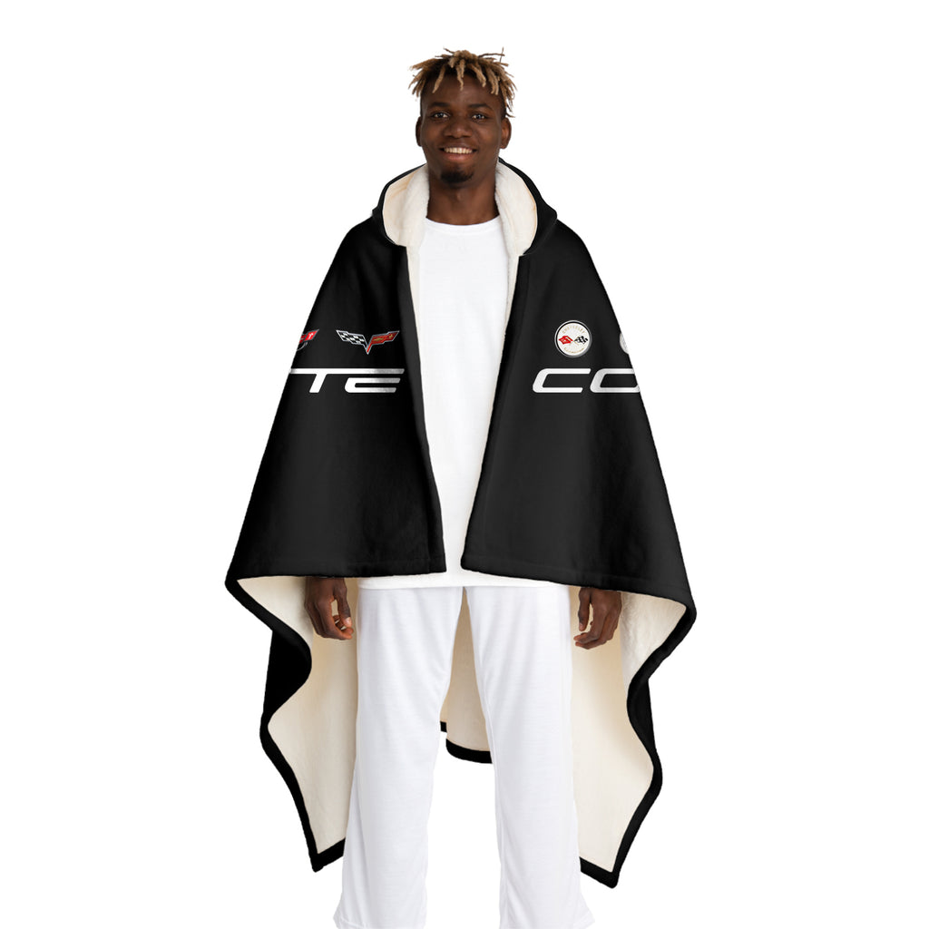 C1-C6 Corvette Collector's Hooded Blanket – Solid Black Background & Sherpa Fleece, Built for the Drive, Styled for the Chill, 2 Sizes