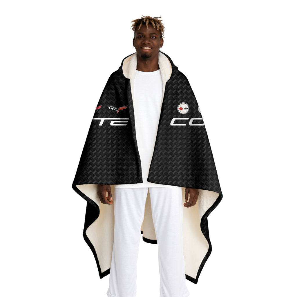 C1-C6 Corvette Hooded Blanket – Carbon Background & Sherpa Fleece, Built for the Drive, Styled for the Chill, 2 Sizes
