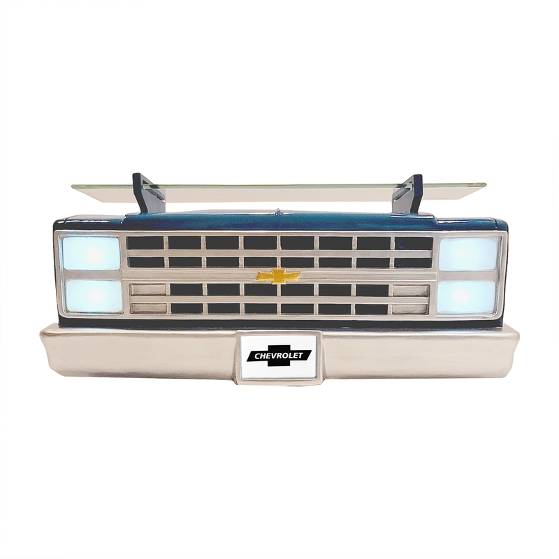 Sunbeltgifts 1985 Chevrolet C10 Truck Wall Shelf, Skyline Blue, 19.30x5.70x8.10 inches, Tempered Glass, Battery Powered LED Headlights, Car Enthusiast Gift, Classic Truck Decor, Chevy Collector Item