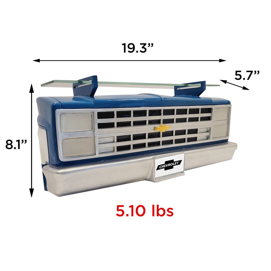 Sunbeltgifts 1985 Chevrolet C10 Truck Wall Shelf, Skyline Blue, 19.30x5.70x8.10 inches, Tempered Glass, Battery Powered LED Headlights, Car Enthusiast Gift, Classic Truck Decor, Chevy Collector Item