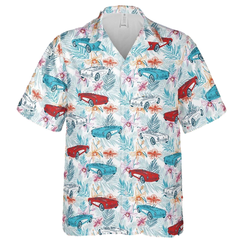 C1 Chevrolet Corvette Men's Multicolor Short Sleeve Front Button Hawaiian Style Shirt