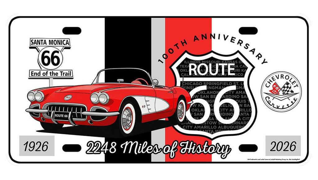 C1 Route 66 100th Anniversary 12" x 6" Wall Decor – Red & White Corvette Edition