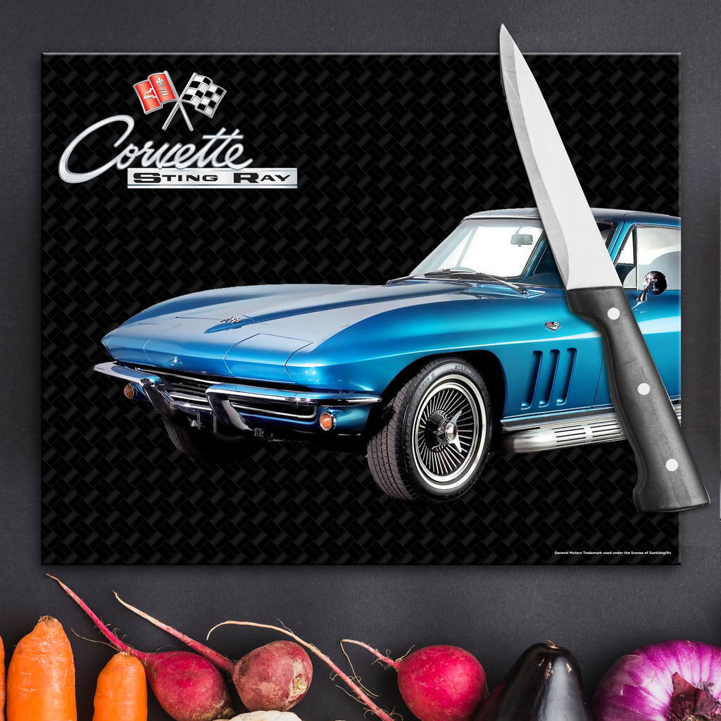 C2 Corvette Glass Cutting Board, Blue, 12"x15" Tempered Glass, Made in the USA