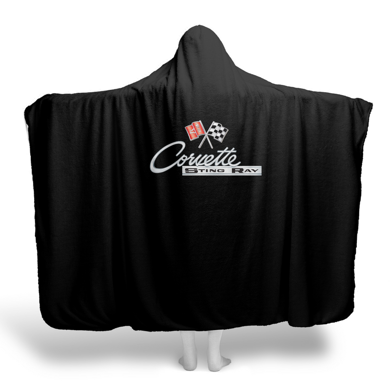 C2 Corvette Hooded Blanket – Solid Black Background & Sherpa Fleece, Built for the Drive, Styled for the Chill, 2 Sizes