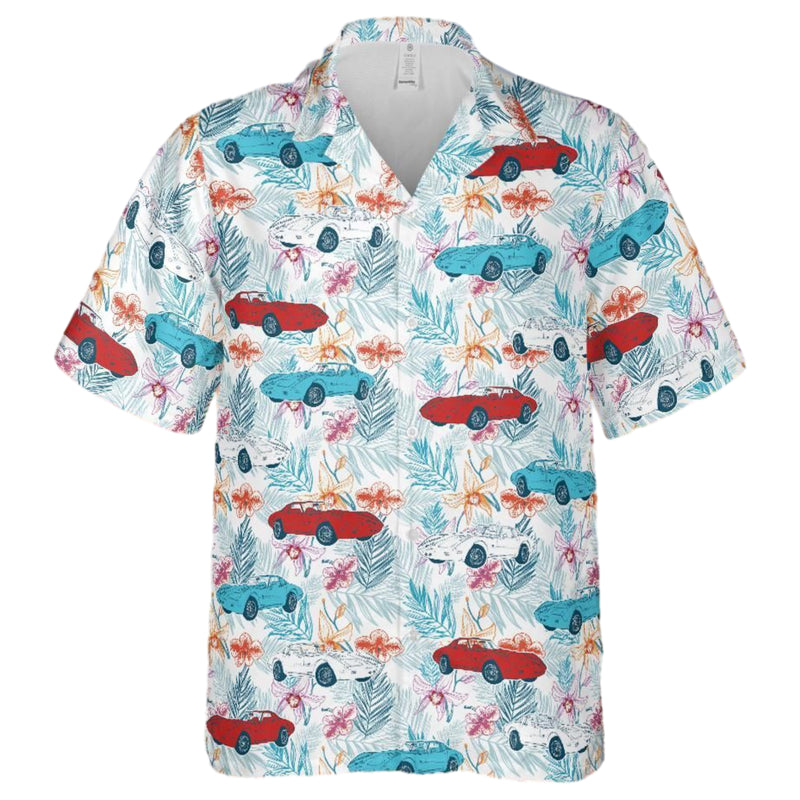 C3 Corvette Men's Multicolor Short Sleeve Front Button Hawaiian Style Shirt