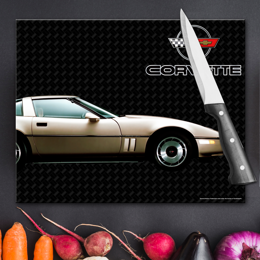 C4 Corvette Glass Cutting Board, Gold, 12"x15" Tempered Glass, Kitchen Essential, Made in the USA