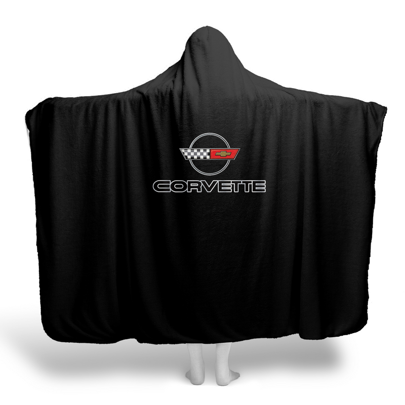 C4 Corvette Collector's Hooded Blanket – Solid Black Background & Sherpa Fleece Built for the Drive, Styled for the Chill, 2 Sizes