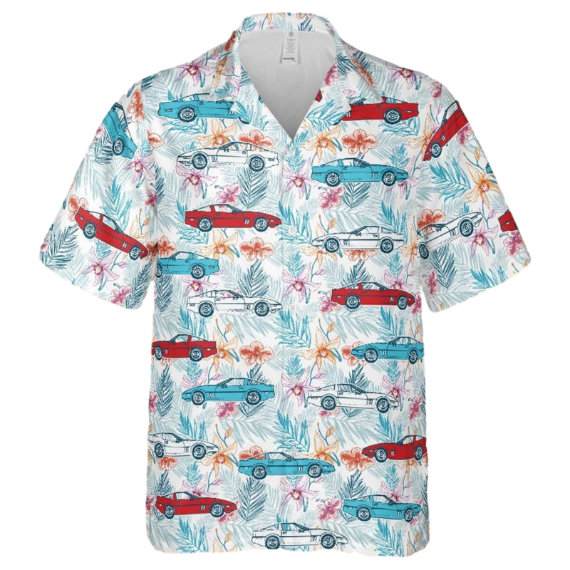 C4 Corvette Men's Multicolor Short Sleeve Front Button Hawaiian Style Shirt