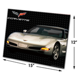 C5 Corvette Glass Cutting Board,Gold, 12"x15" Tempered Glass, Made in the USA