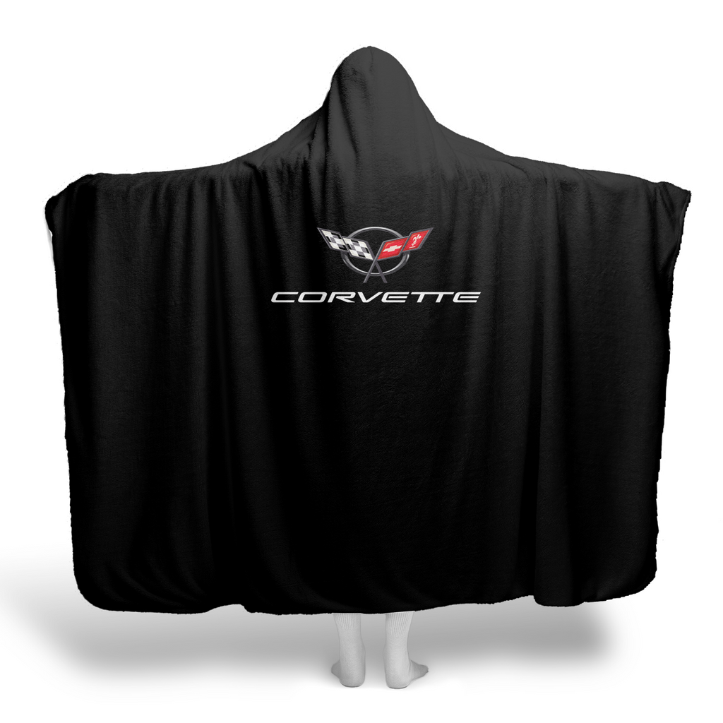 C5 Corvette Collector's Hooded Blanket – Solid Black Background & Sherpa Fleece,  Built for the Drive, Styled for the Chill, 2 Sizes