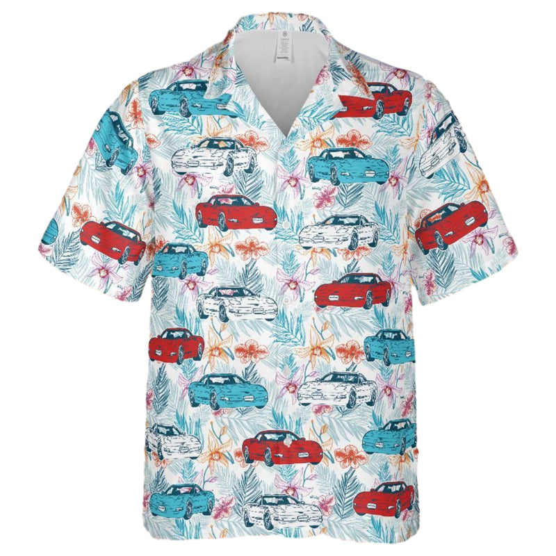 C5 Corvette Men's Multicolor Short Sleeve, Regular Fit, Button-Down Casual Summer Shirt